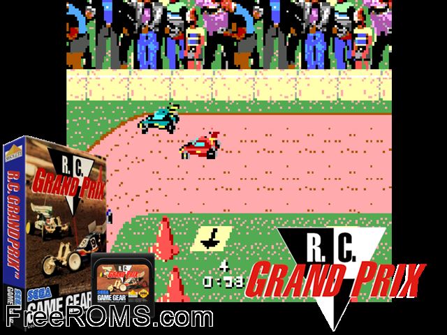 R.C. Grandprix Game Gear game showing 3D box cover and gameplay screenshot